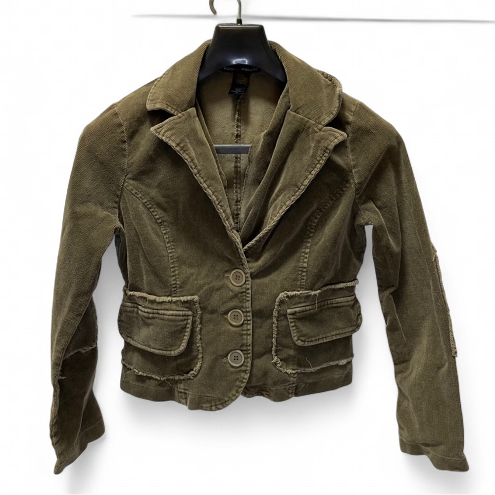 Y2K Vintage Faith•Passion Corduroy Distressed Blazer Jacket Olive Green Women M